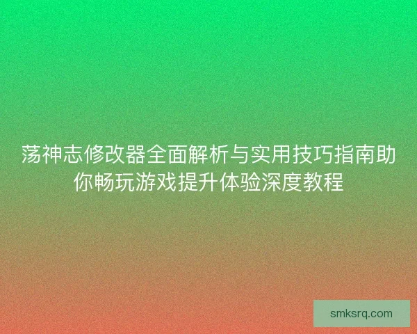荡神志修改器全面解析与实用技巧指南助你畅玩游戏提升体验深度教程